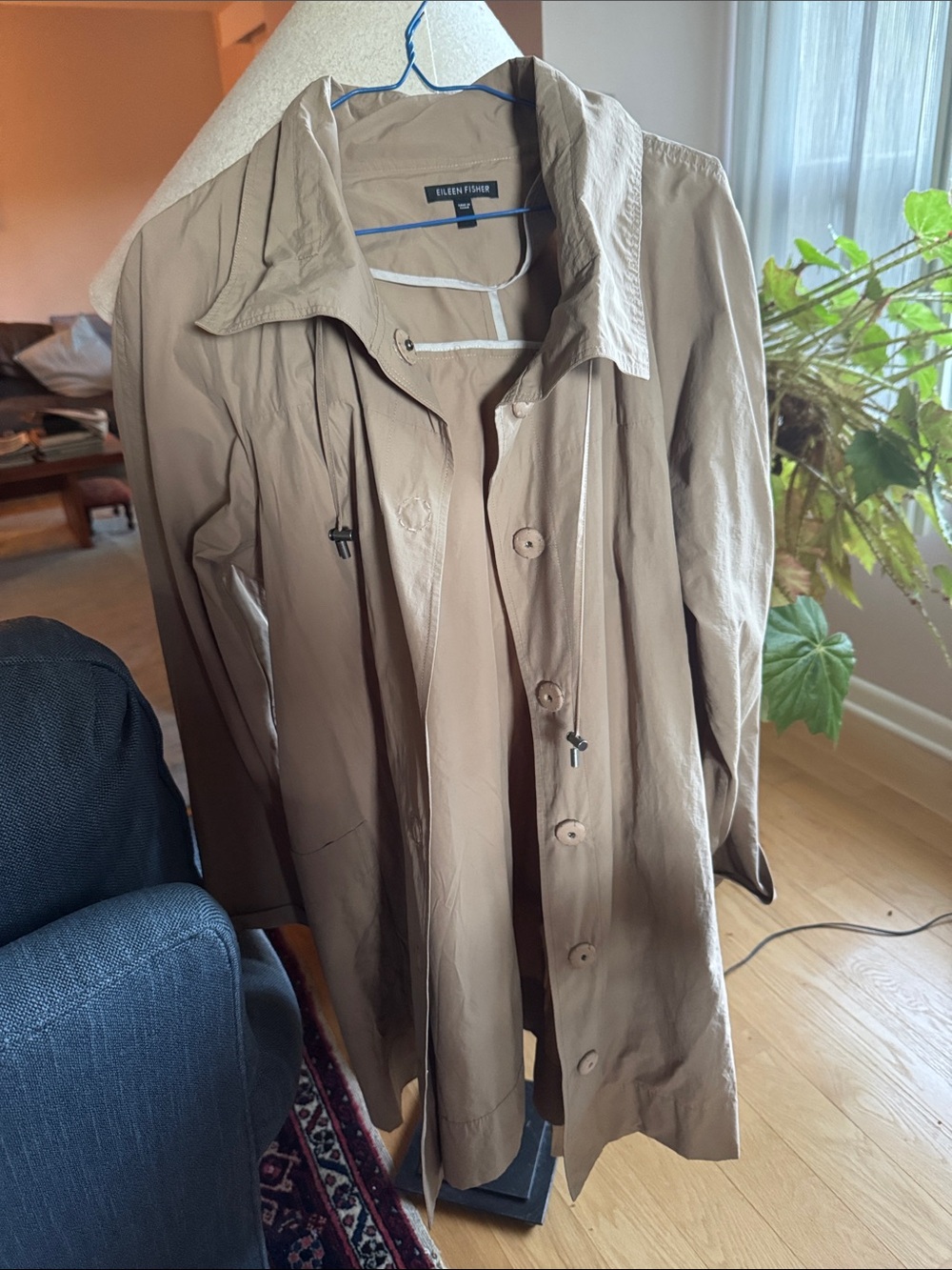 Eileen Fisher Lightweight Tan Trench Coat with Drawcord Details